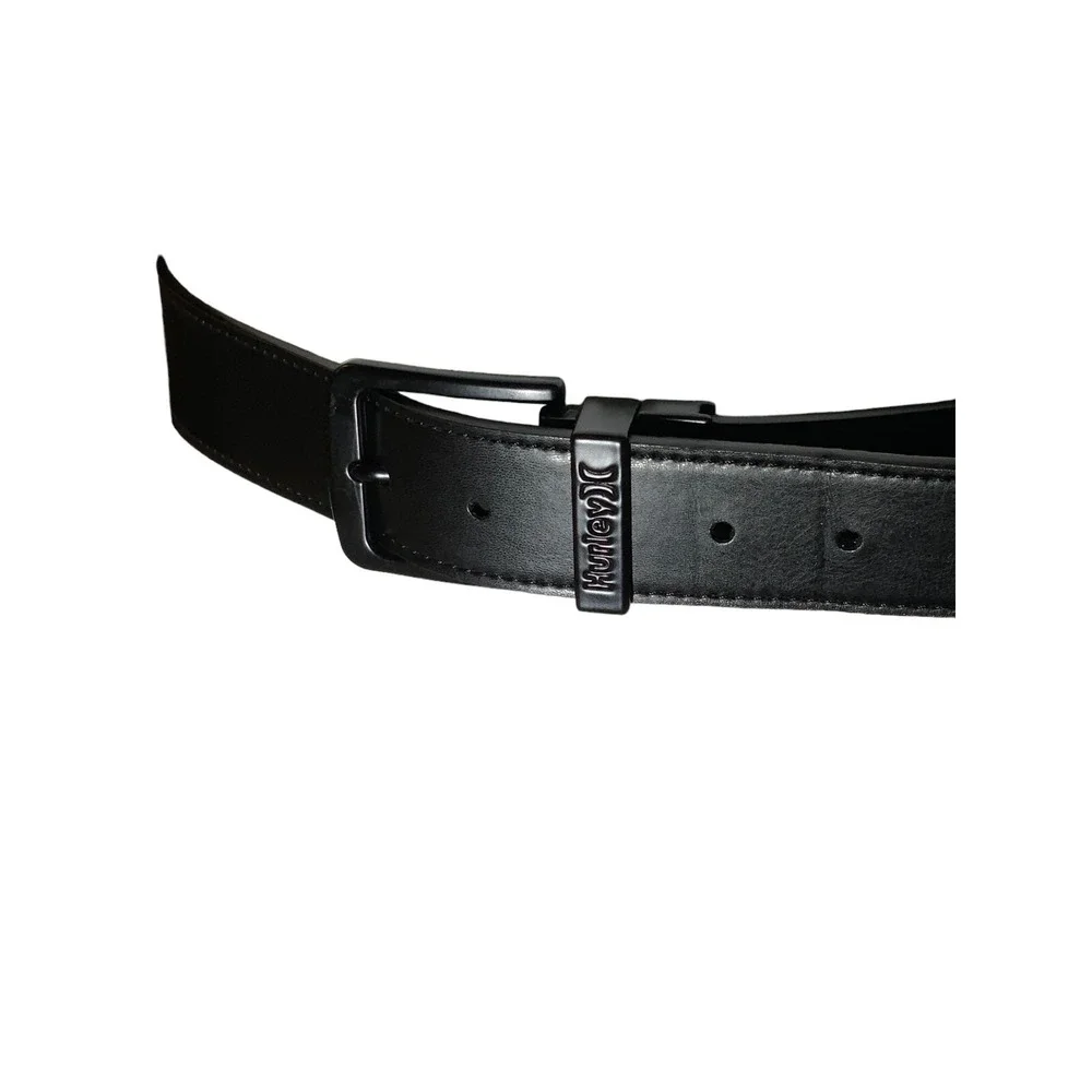 Hurley Reversible Black/Brown Leather Belt Logo Black Buckle 34